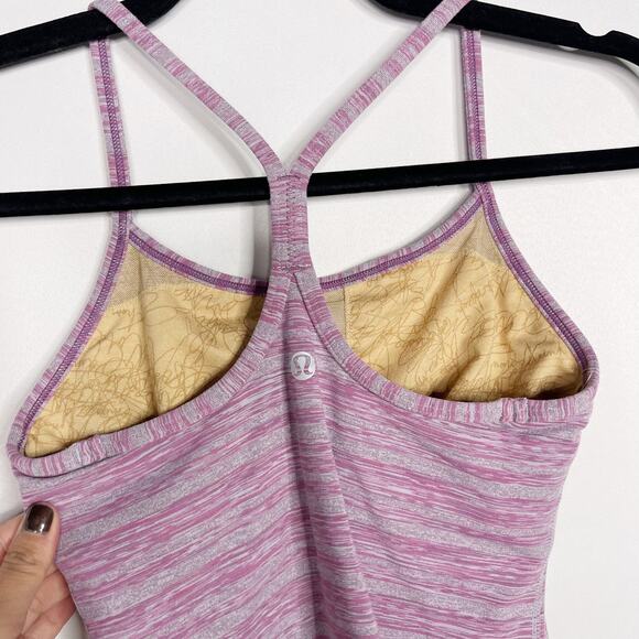 Lululemon Womens 2 Purple Mauve Power Y Tank Luon Built In Bra Stripes Galore - Picture 6 of 8